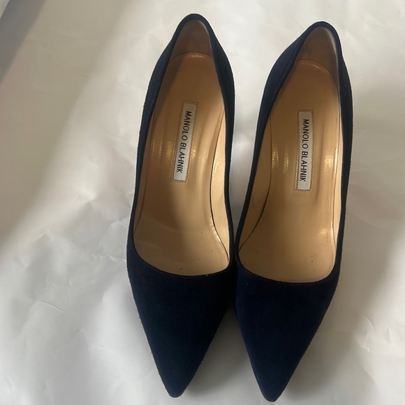 Manolo Blahnik Shoes - Manolo Blahnik Navy Suede Pointed-Toe Pumps